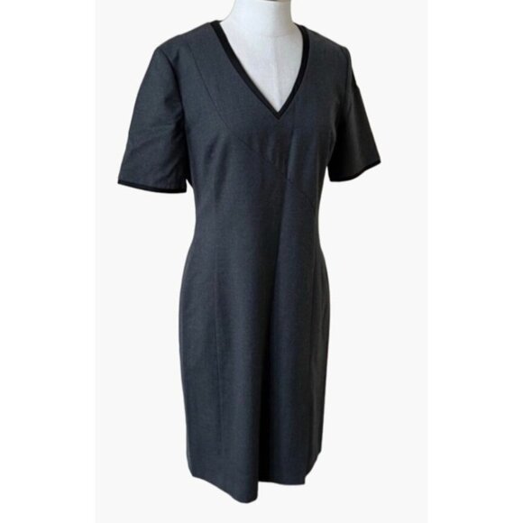Hugo BOSS Dasenna Sheath Dress Women's Size 8 Charcoal Grey Virgin Wool Half sle - Picture 2 of 11